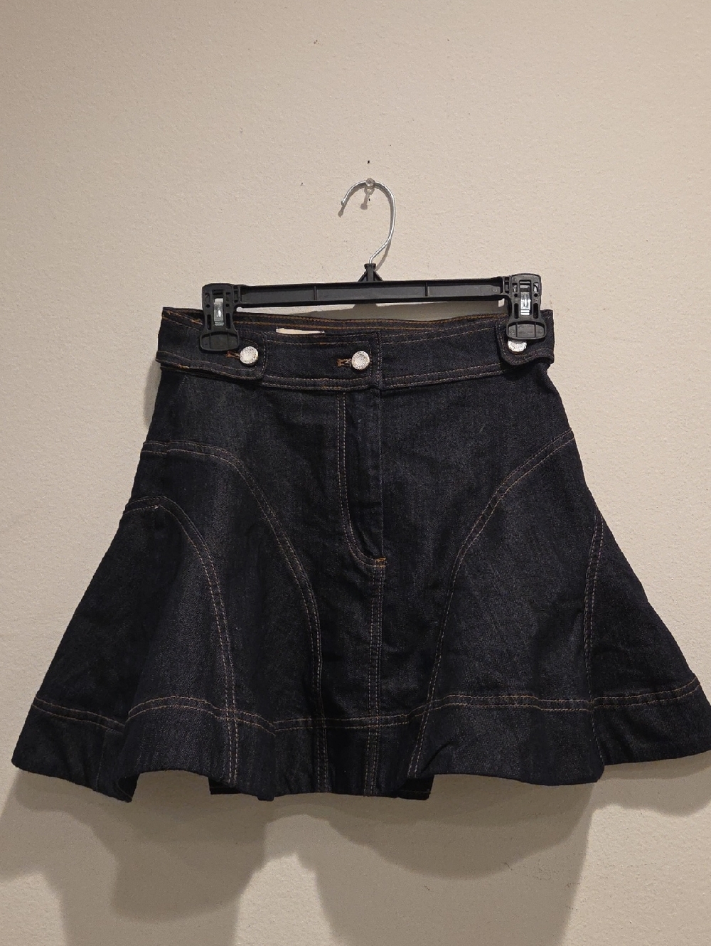 Anthropologie Dark Indigo Denim Flared Circle Skirt